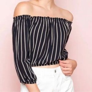 brandy melville off shoulder navy striped crop top